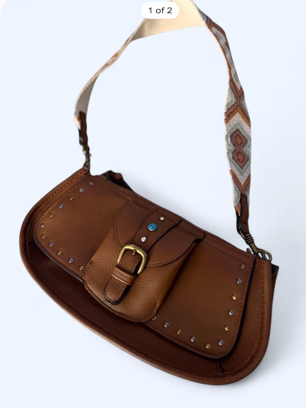 No Boundaries Brown Leather Shoulder Bag with Decorative Buckle